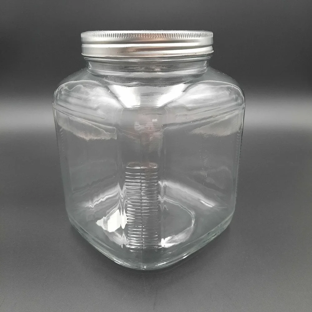 Clear Glass Canister Jar w/‎ Silver Metal Lid – Square Pantry Storage Container